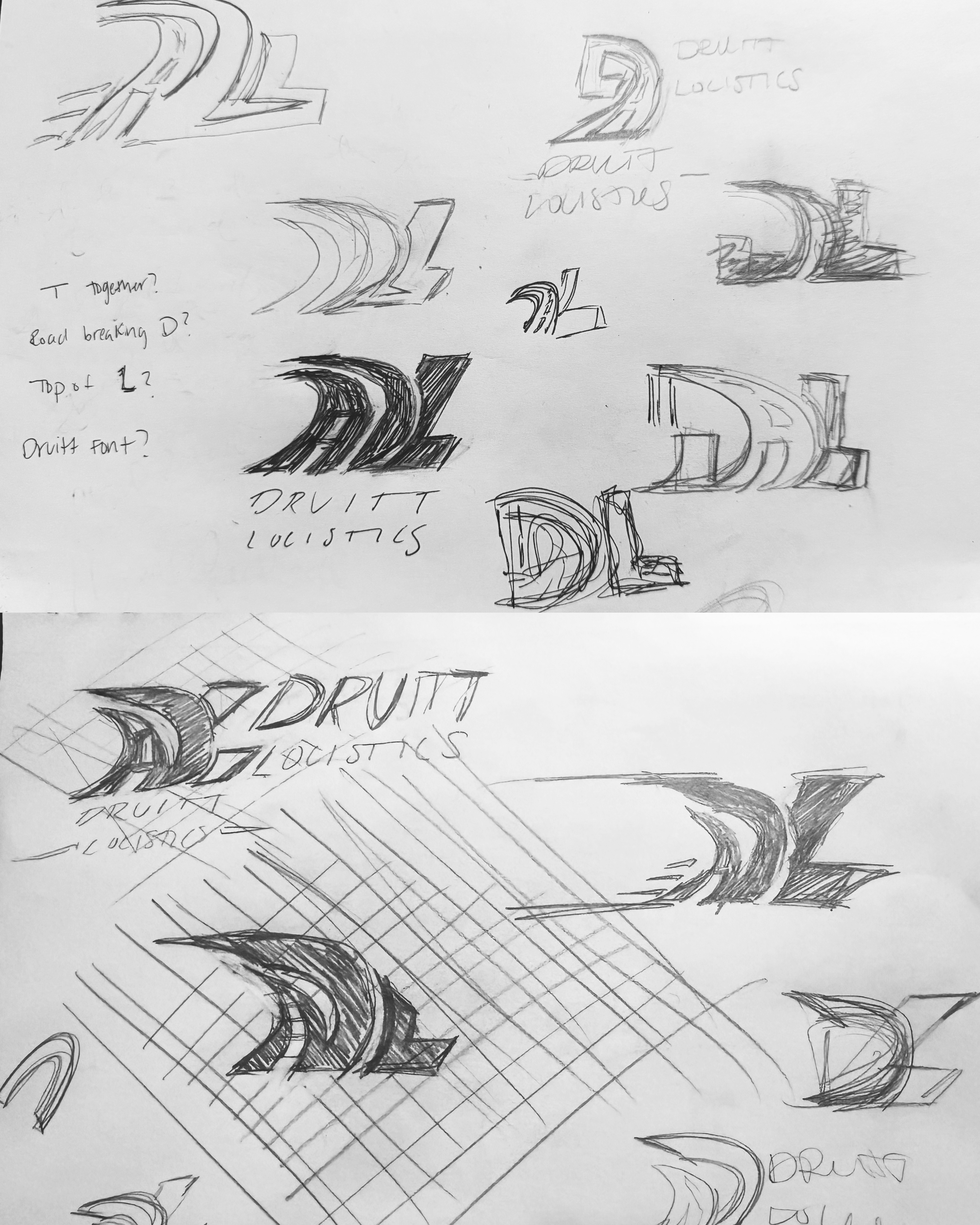 Initial Druitt Logistics logo sketches