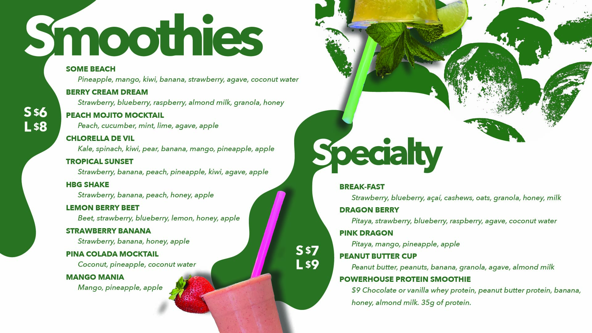 Midtown Juicelab smoothie and specialty menu design