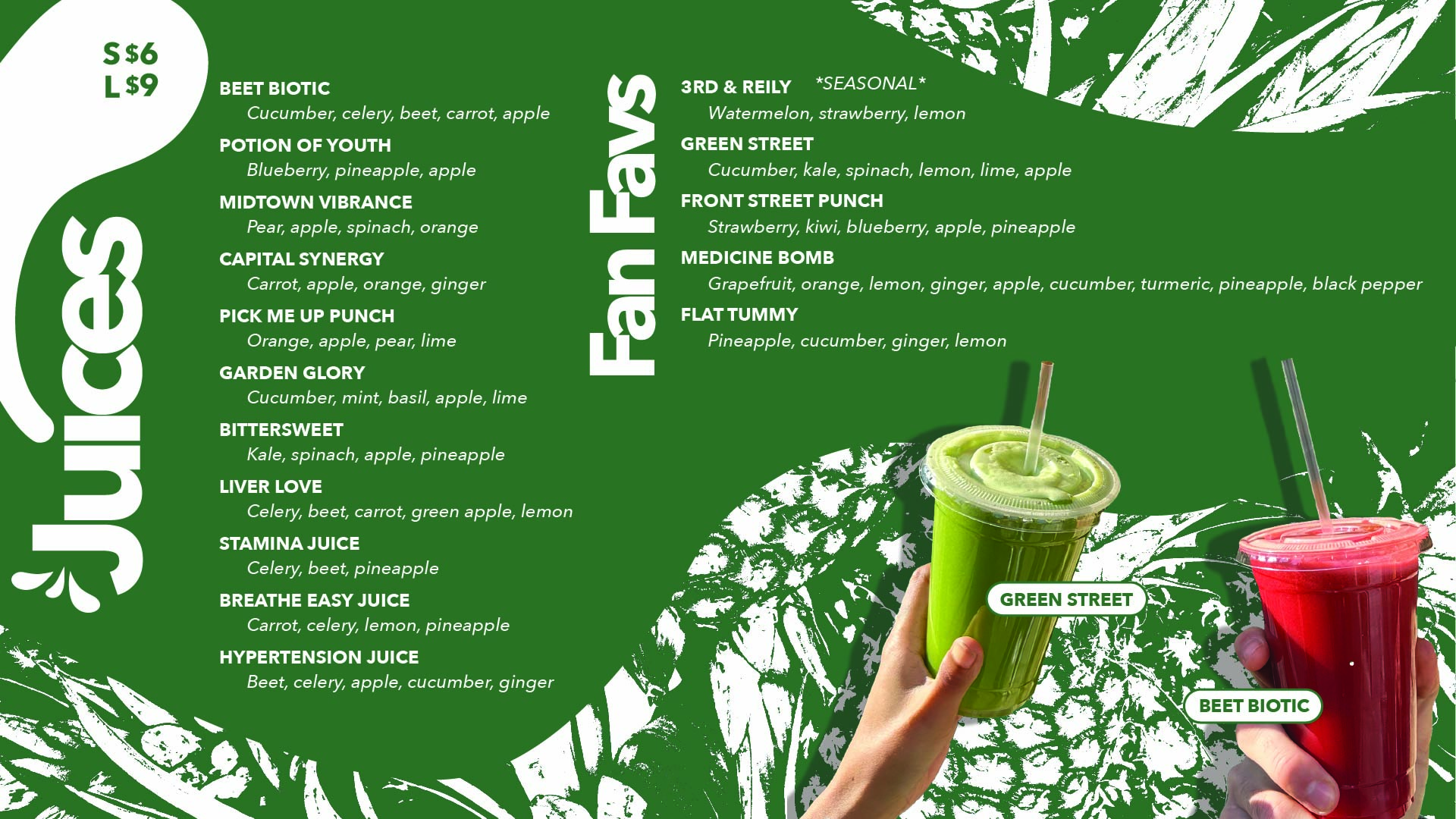 Midtown Juicelab juices menu design