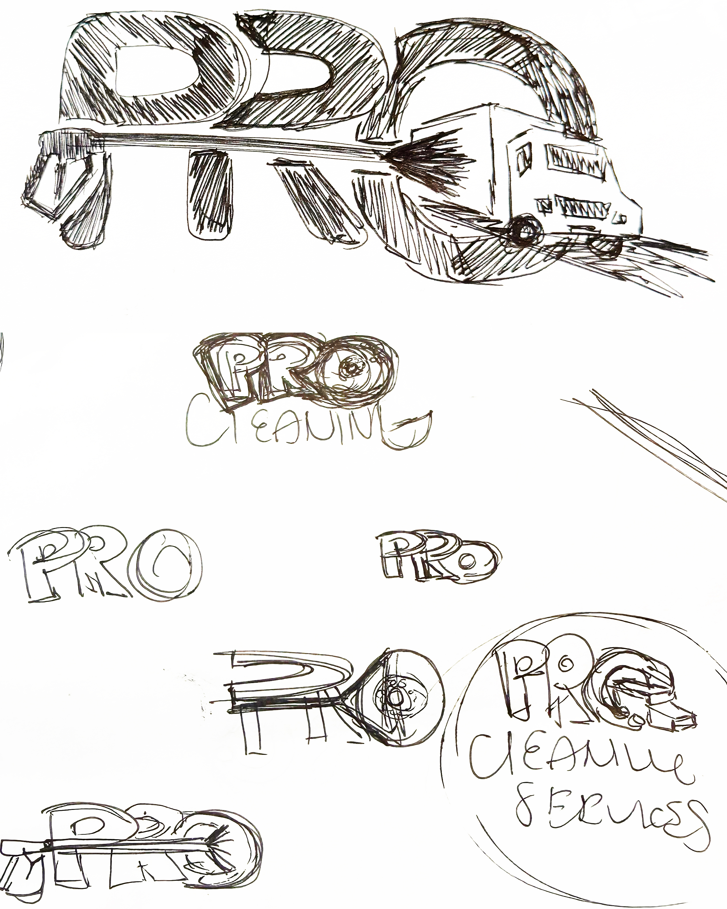 Pro Cleaning Services initial logo sketches