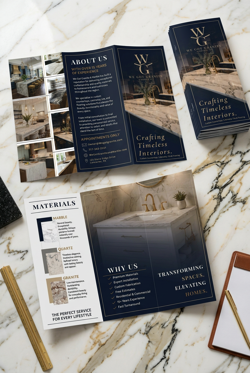 We Got Granite and Marble printed brand materials